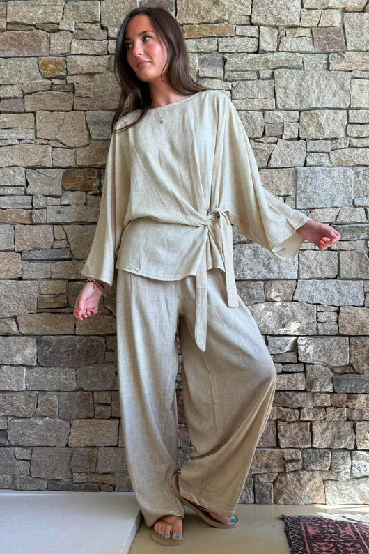 Lindin Linen Blend Kimono Top Washed Sandstone